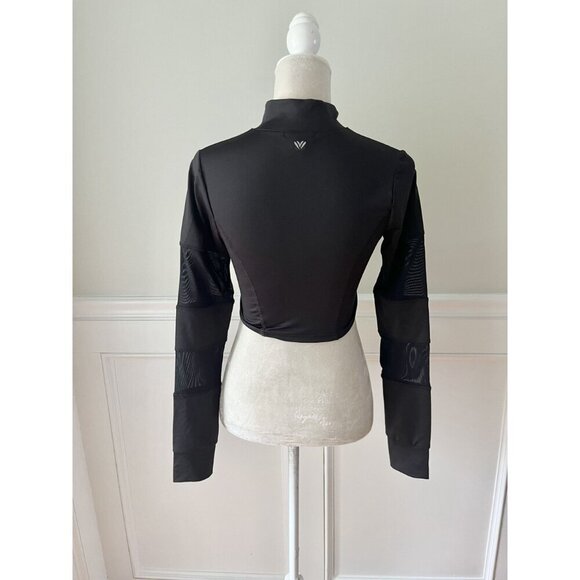 Forever 21 Black Crop Athletic Jacket Sheer Sleeve Insets Size Small EUC - Picture 4 of 5